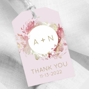 Blush pink and gold Watercolor monogram Gift Tags