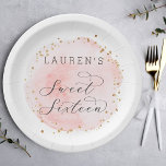 Blush Pink and Gold Watercolor Sweet Sixteen Paper Plate<br><div class="desc">This sweet sixteen paper plate features a painted watercolor circle in blush pink with faux gold dots accents.  For more advanced customization of this design,  please click the "Customize" button.  Matching items are also available.</div>