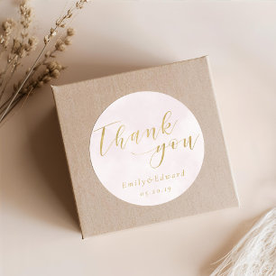 Blush Pink and Gold Wedding Favour Thank You Classic Round Sticker