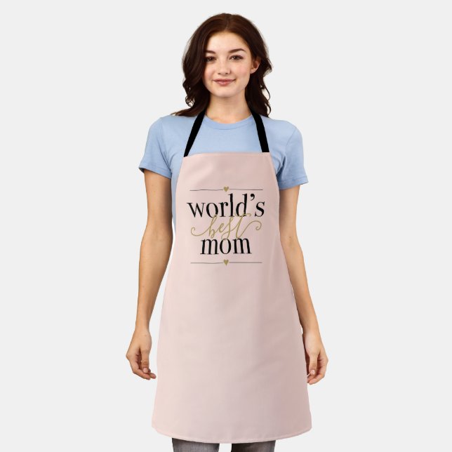Blush Pink and Gold Worlds Best Mom Modern Elegant Apron (Worn)