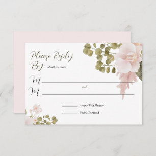 Blush Pink and Green Elegant Boho Wedding RSVP Card