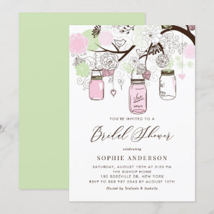 Blush Pink and Green Mason Jars Bridal Shower Invitation