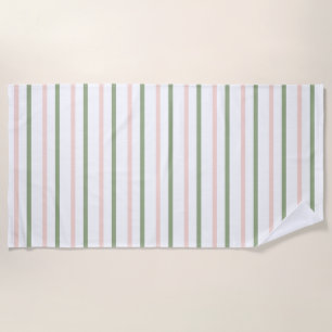 Blush Pink and Green Stripes Beach Towel