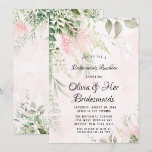 Blush Pink and Greenery Leaves Bridesmaids Lunch Invitation