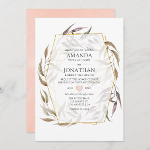 Blush Pink and Greenery Pastel Geometric Wedding Invitation