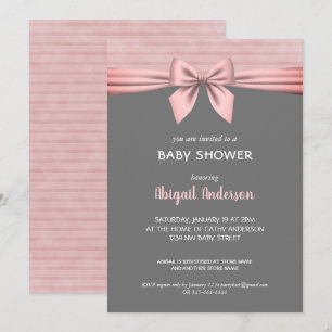 Blush Pink and Grey Bow Baby Shower Invitation