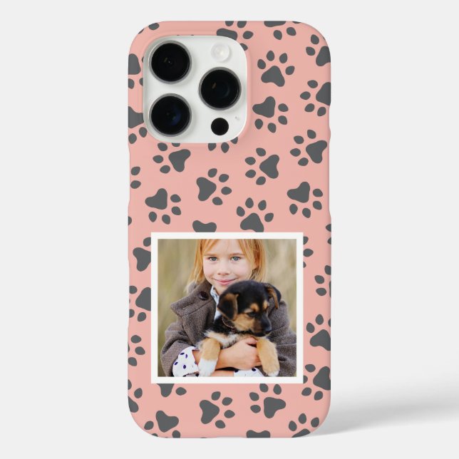Blush Pink and Grey Pet Photo Paw Print Pattern Case-Mate iPhone Case (Back)