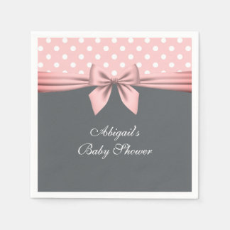 Blush Pink and Grey Polka Dots Bow Baby Shower Nap Napkin