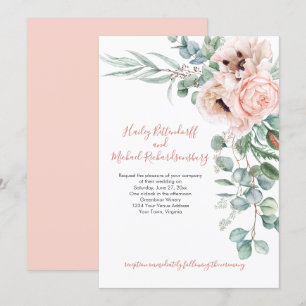 Blush Pink and Ivory Poppies Eucalyptus Greenery Invitation