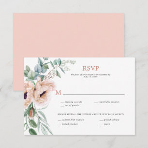 Blush Pink and Ivory Poppies, Eucalyptus, Greenery RSVP Card