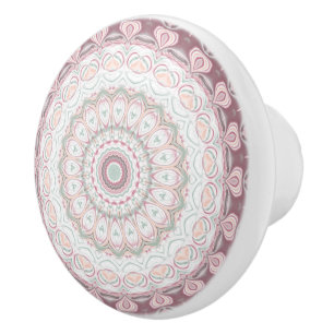 Blush Pink and Mint Mandala Pattern Design Ceramic Knob