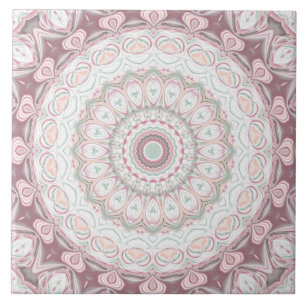 Blush Pink and Mint Mandala Pattern Design Tile