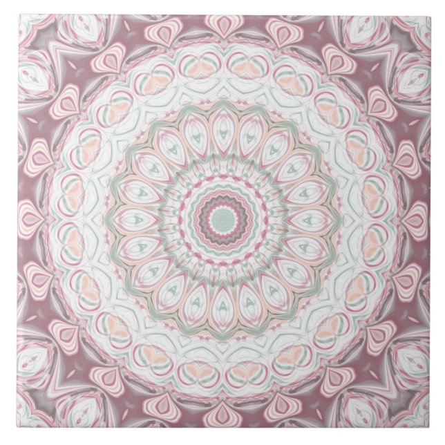 Blush Pink and Mint Mandala Pattern Design Tile (Front)