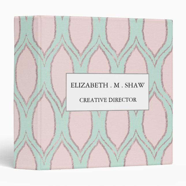 blush pink and mint Modern Geometric Pattern Binder (Front/Spine)