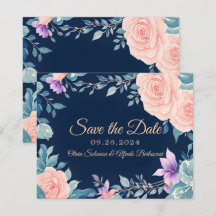 Blush Pink and Navy Blue Floral Elegant Modern