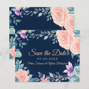 Blush Pink and Navy Blue Floral Elegant Modern