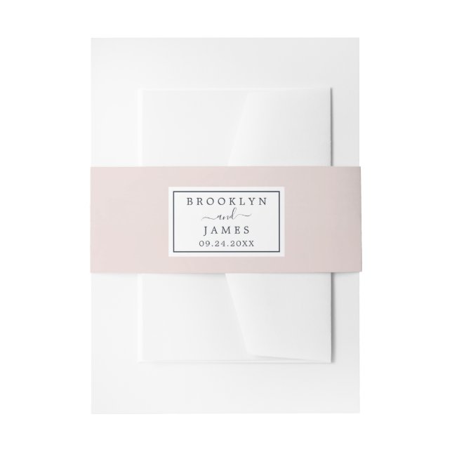 Blush Pink and Navy Wedding Invitation Belly Band (Front Example)
