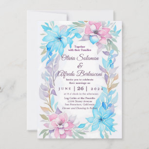 Blush Pink and Ocean Blue Watercolor Floral invite