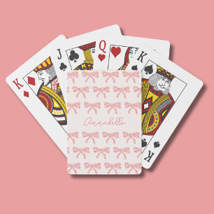 Blush pink and red striped bows coquette playing cards