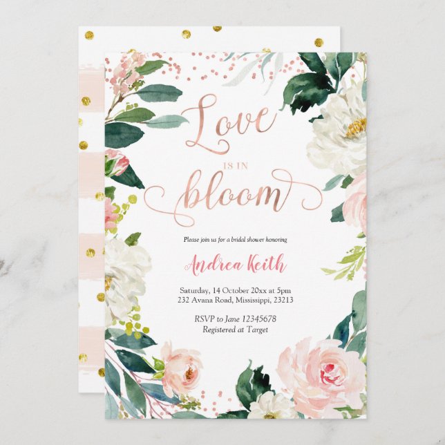 Blush pink and Rose Gold Bridal Shower Invitation (Front/Back)