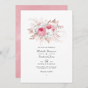 Blush Pink and Rose Gold Floral QR Code Wedding Invitation