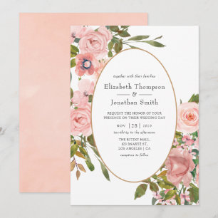 Blush Pink and Rose Gold Floral Wedding Invitation