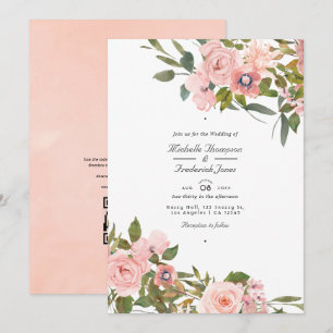 Blush Pink and Rose Gold Floral Wedding Invitation