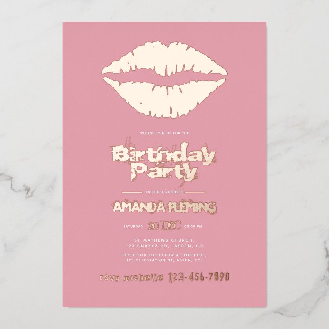 Blush Pink and Rose Gold Lips Birthday (Front)