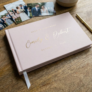 Blush Pink and Rose Gold Photo Wedding Guest Book