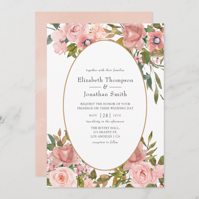 Blush Pink and Rose Gold Wedding Invitation (Front/Back)