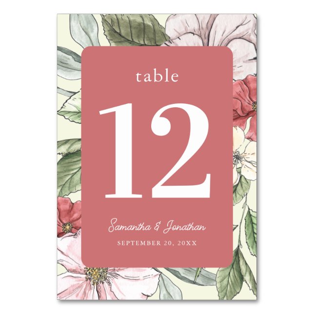 Blush Pink and Sage Fall Floral Table Number (Front)
