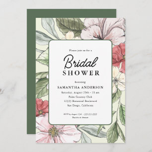 Blush Pink and Sage Fall Flowers Bridal Shower Invitation
