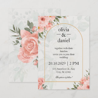 Blush Pink and Sage Green Elegant Floral Arch Wedd RSVP Card