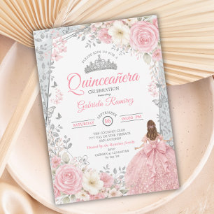 Blush Pink and Sage Watercolor Silver Quinceañera  Invitation