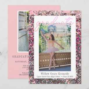 Blush Pink and Silver 2 Photo Glam Graduation Anno Announcement
