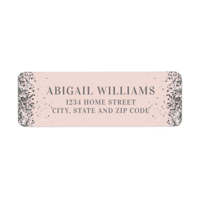 Blush Pink and Silver Glitter Return Address Label (Front)