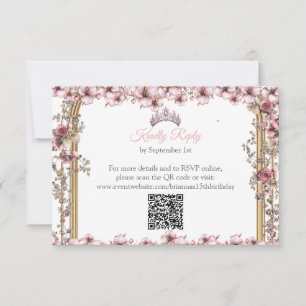Blush Pink and Silver Tiara Floral Quinceañera RSVP Card