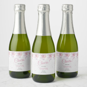 Blush Pink and Silver Watercolor Cheers Mini Sparkling Wine Label