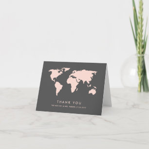 Blush Pink and Smoky Grey   World Map Thank You