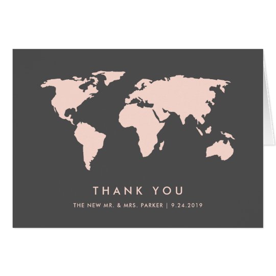 Blush Pink and Smoky Grey | World Map Thank You Card