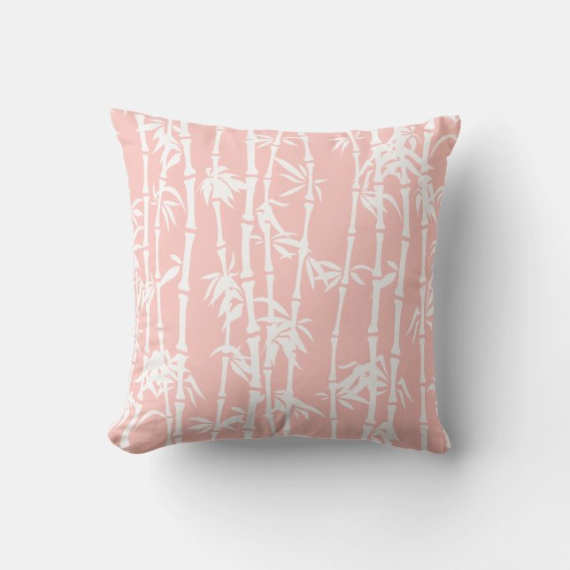 Blush pink and white bamboo custom throw pillow (Front)