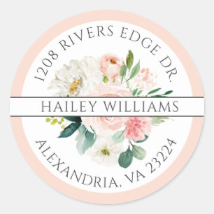 Blush Pink and White Bouquet Return Address Classic Round Sticker