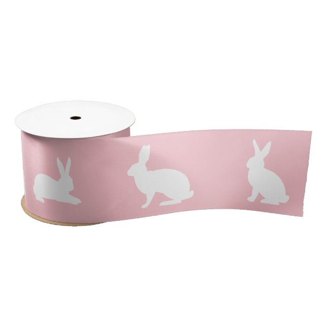 Blush Pink And White Bunny Silhouettes Cute Easter Satin Ribbon (Spool)