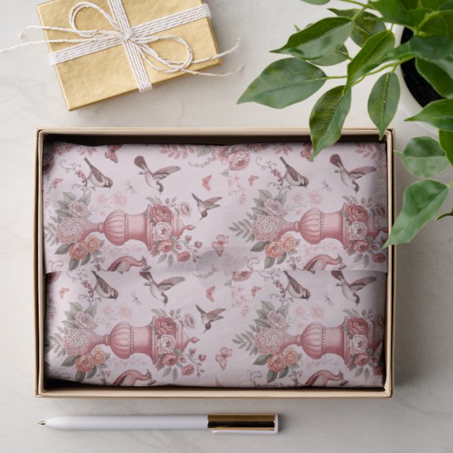 Blush Pink and White Chinoiserie Decoupage Pattern Tissue Paper (Gift)