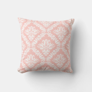 Blush pink and white damask pattern throw pillow