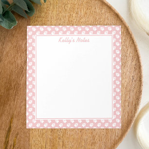 Blush Pink And White Dog Paws Pattern & Your Text Notepad