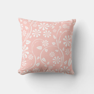 Blush pink and white floral pattern throw pillow