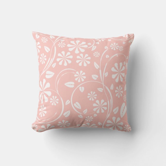 Blush pink and white floral pattern throw pillow (Front)