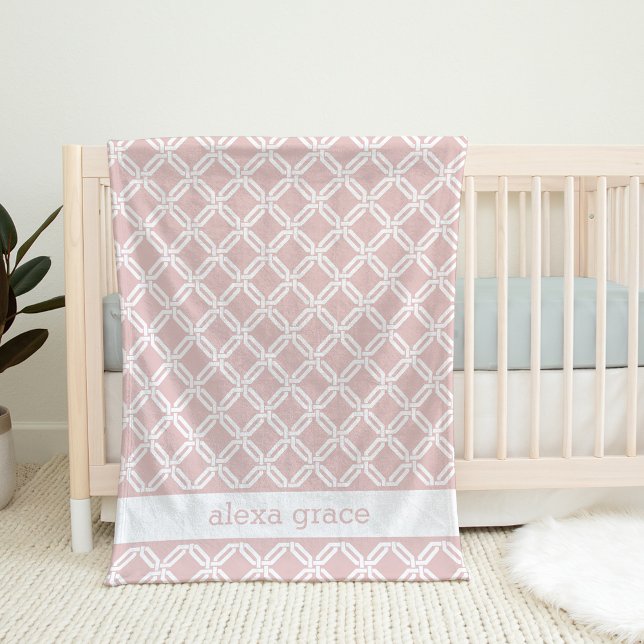 Blush Pink and White Geometric Personalized Baby Fleece Blanket (Creator Uploaded)