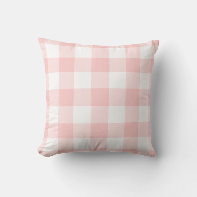 Blush Pink and White Gingham Pattern Throw Pillow (Front)
